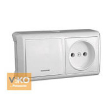 Выключатель с подсветкой + розетка вертикальная накладная Viko Vera белая 90681090